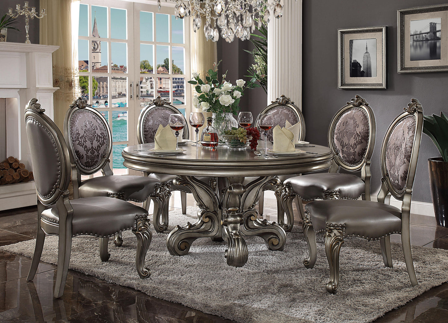 Acme Versailles Antique Platinum Dining Table