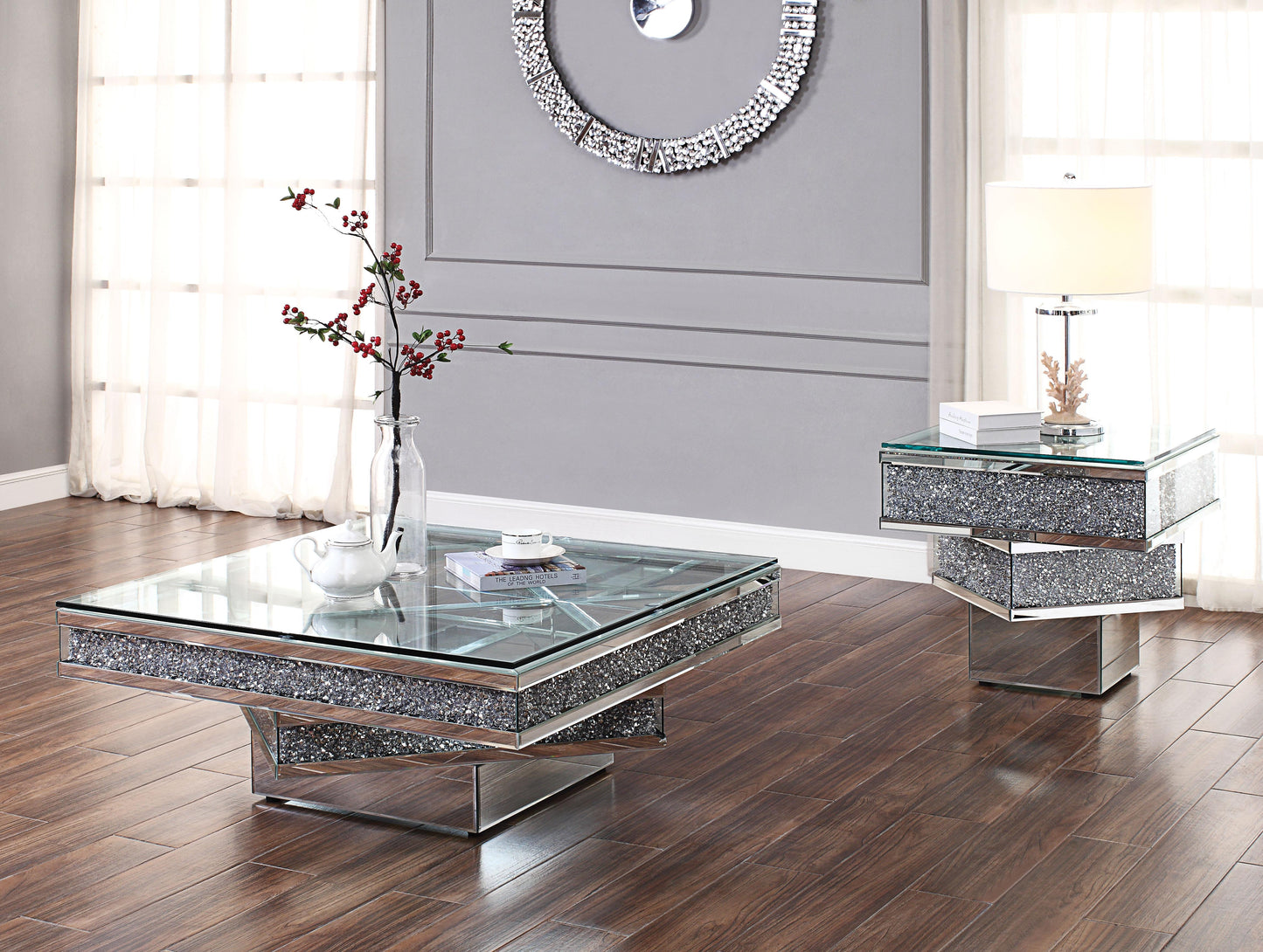 Acme Noralie Mirrored & Faux Diamonds Coffee Table