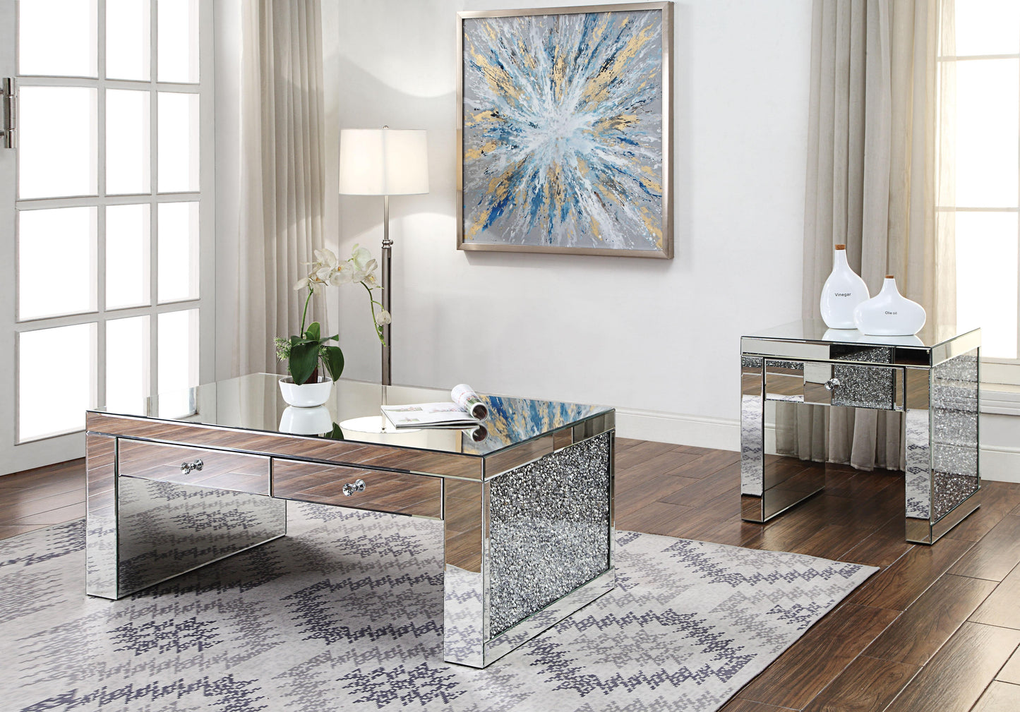 Acme Noralie Mirrored & Faux Diamonds Coffee Table