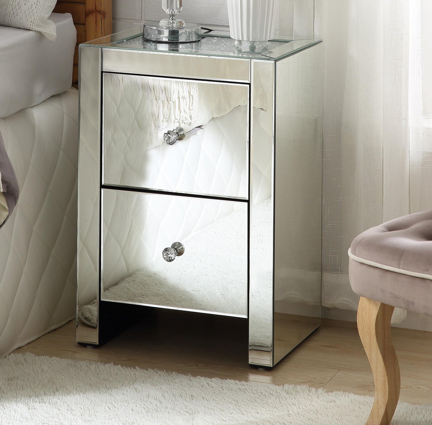 Acme Noralie Mirrored & Faux Diamonds Accent Table