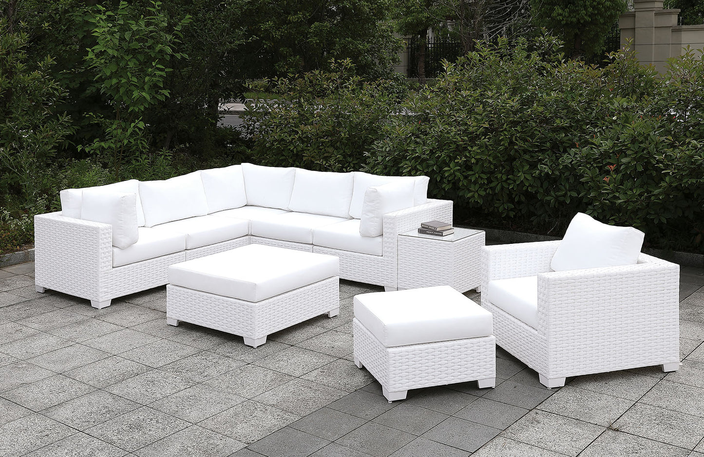 Furniture of America Somani Light Gray Wicker/Ivory Cushion U-Sectional