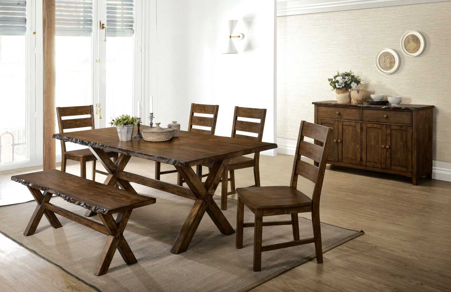 Furniture of America Woodworth Walnut 6 Pc. Dining Table Set w/ Bench