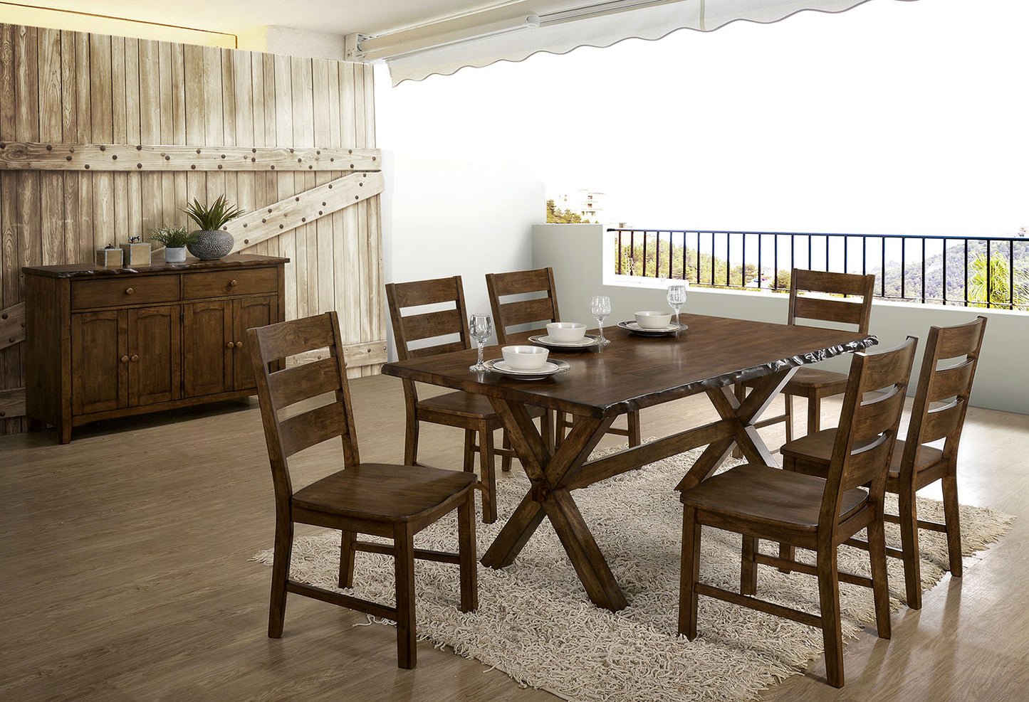 Furniture of America Woodworth Walnut 7 Pc. Dining Table Set