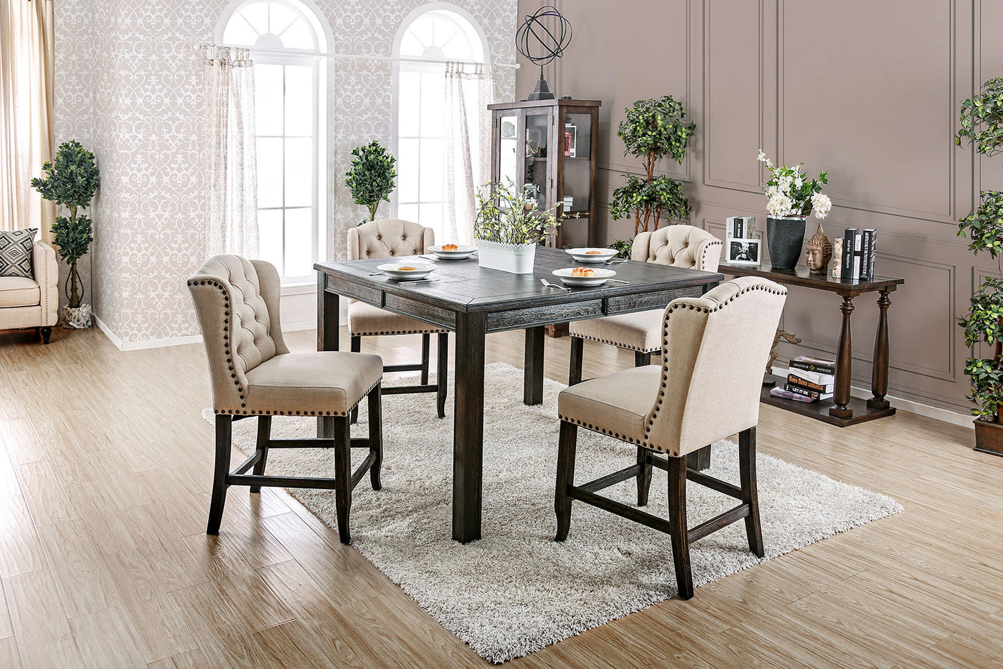 Furniture of America Sania III Antique Black, Ivory 7 Pc. Sq Counter Ht. Table Set