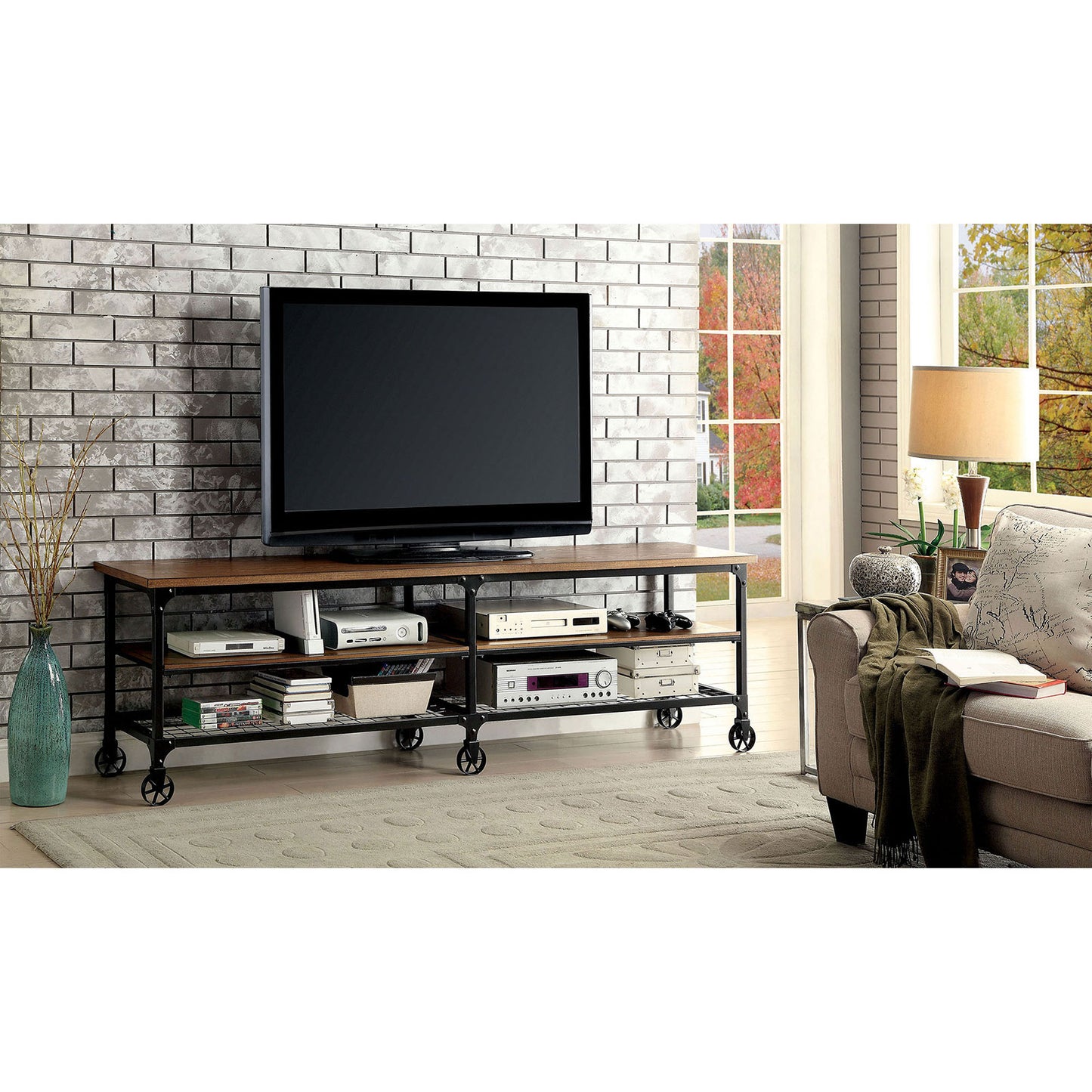 Furniture of America VENTURA II Medium Oak 72" TV Stand