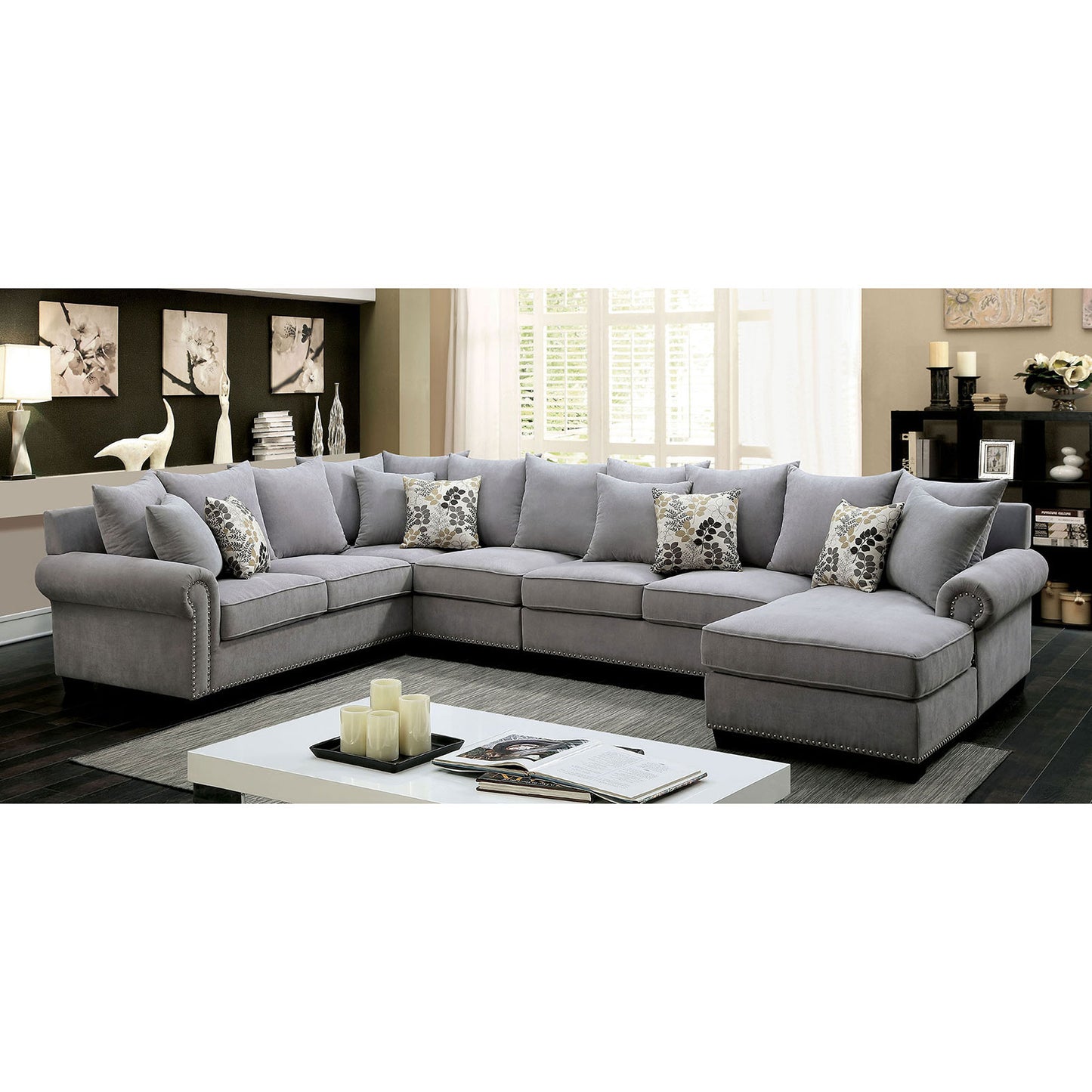 Furniture of America SKYLER II Gray Sectional + Chair, Gray