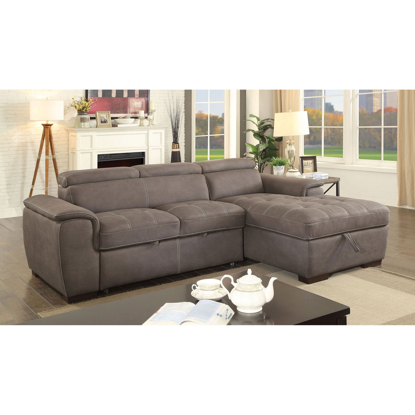 Furniture of America Patty Ash Brown Sectional, Ash Brown