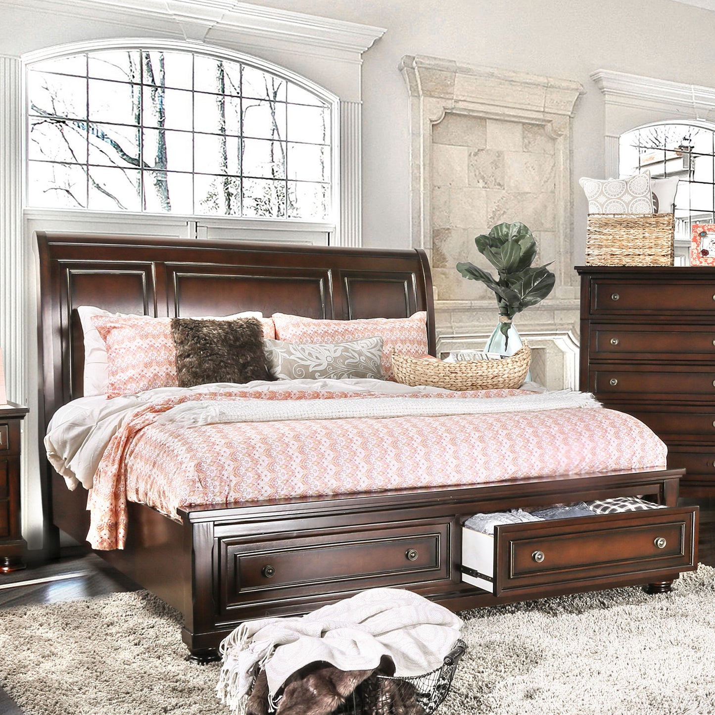 Furniture of America NORTHVILLE Dark Cherry Cal.King Bed