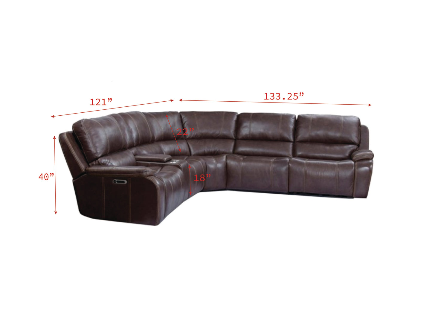 Parker House Potter Walnut Modular Power 6pc Reclining Sectional