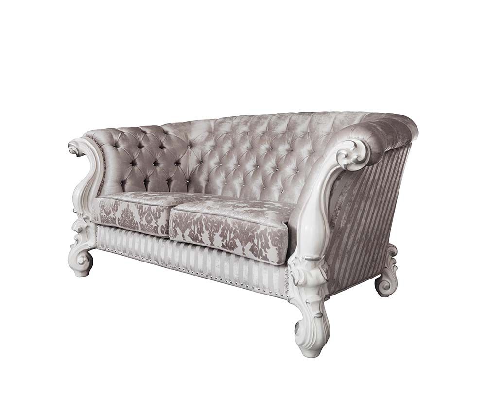 ACME Versailles Loveseat Ivory Fabric & Bone White Finish