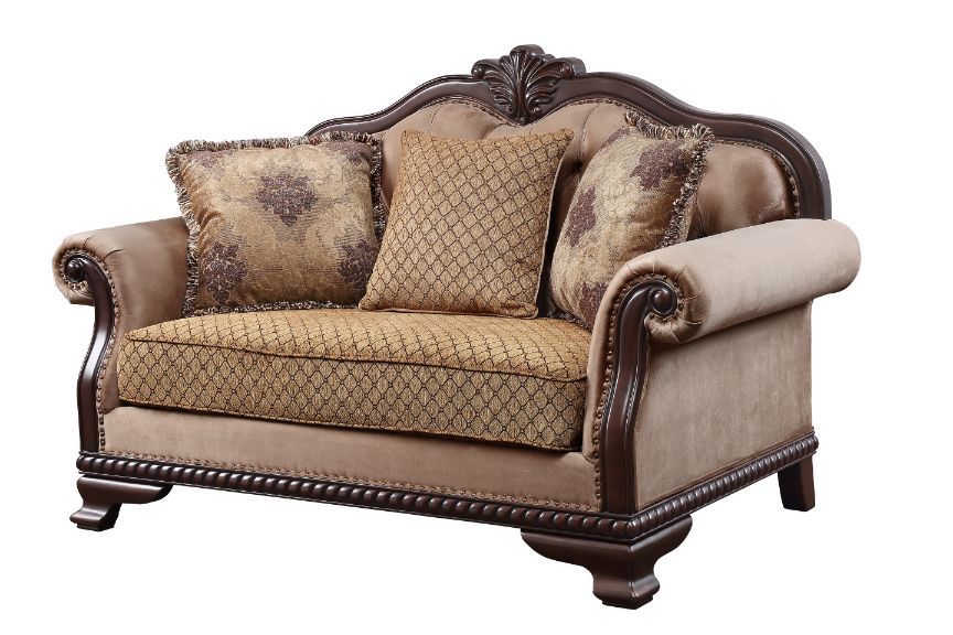 ACME Chateau De Ville Loveseat Fabric & Espresso Finish