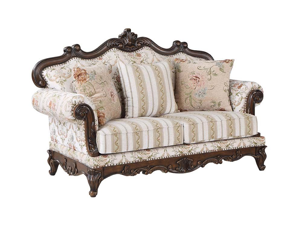 ACME Nayla Loveseat in Pattern Fabric and Walnut Color