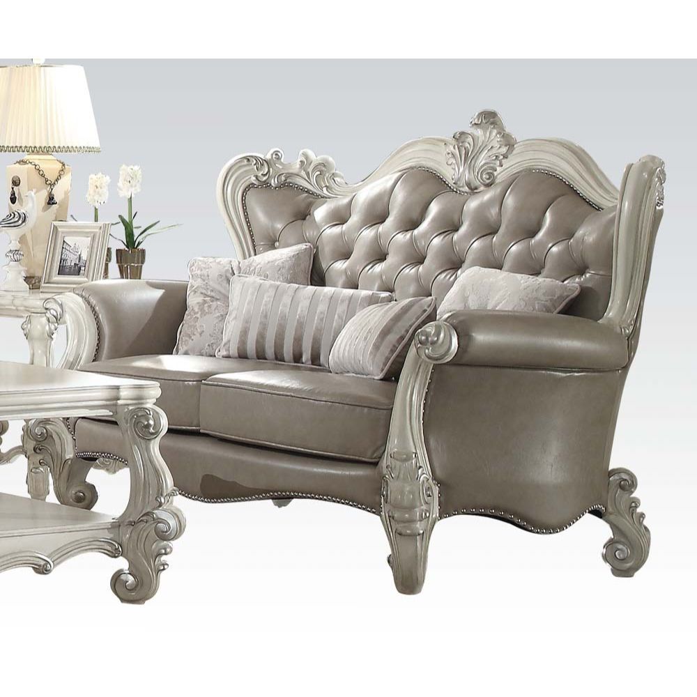 ACME Versailles Loveseat Vintage Gray PU & Bone White