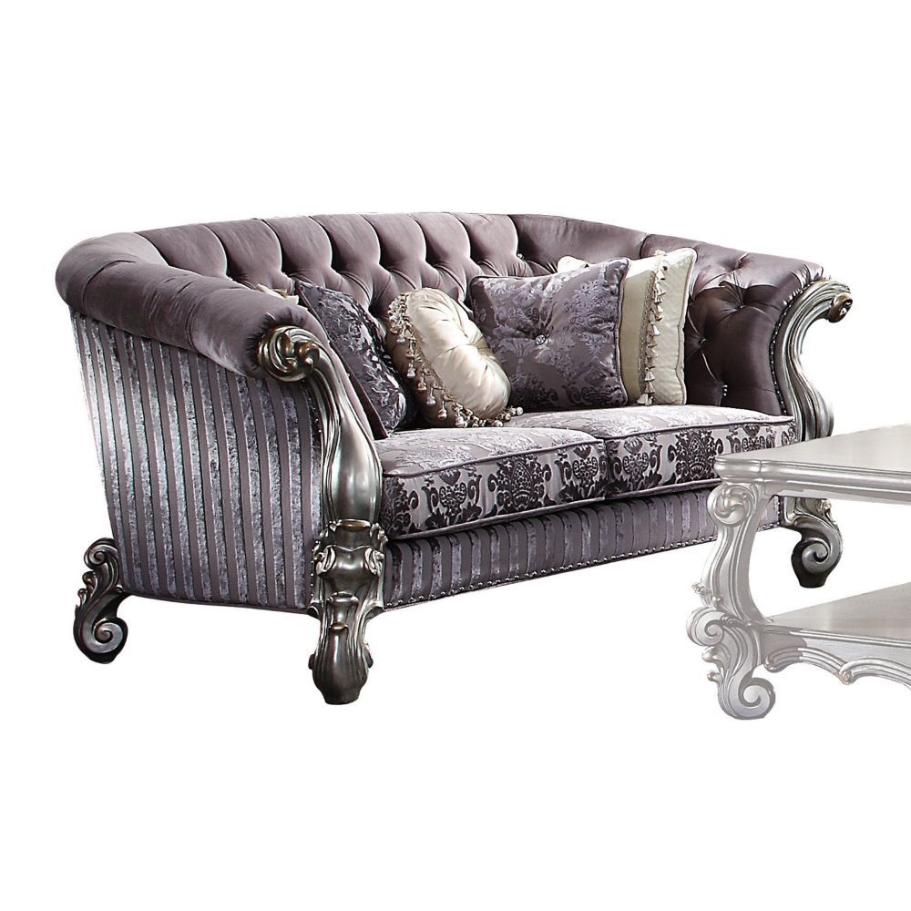 ACME Versailles Loveseat Velvet & Antique Platinum