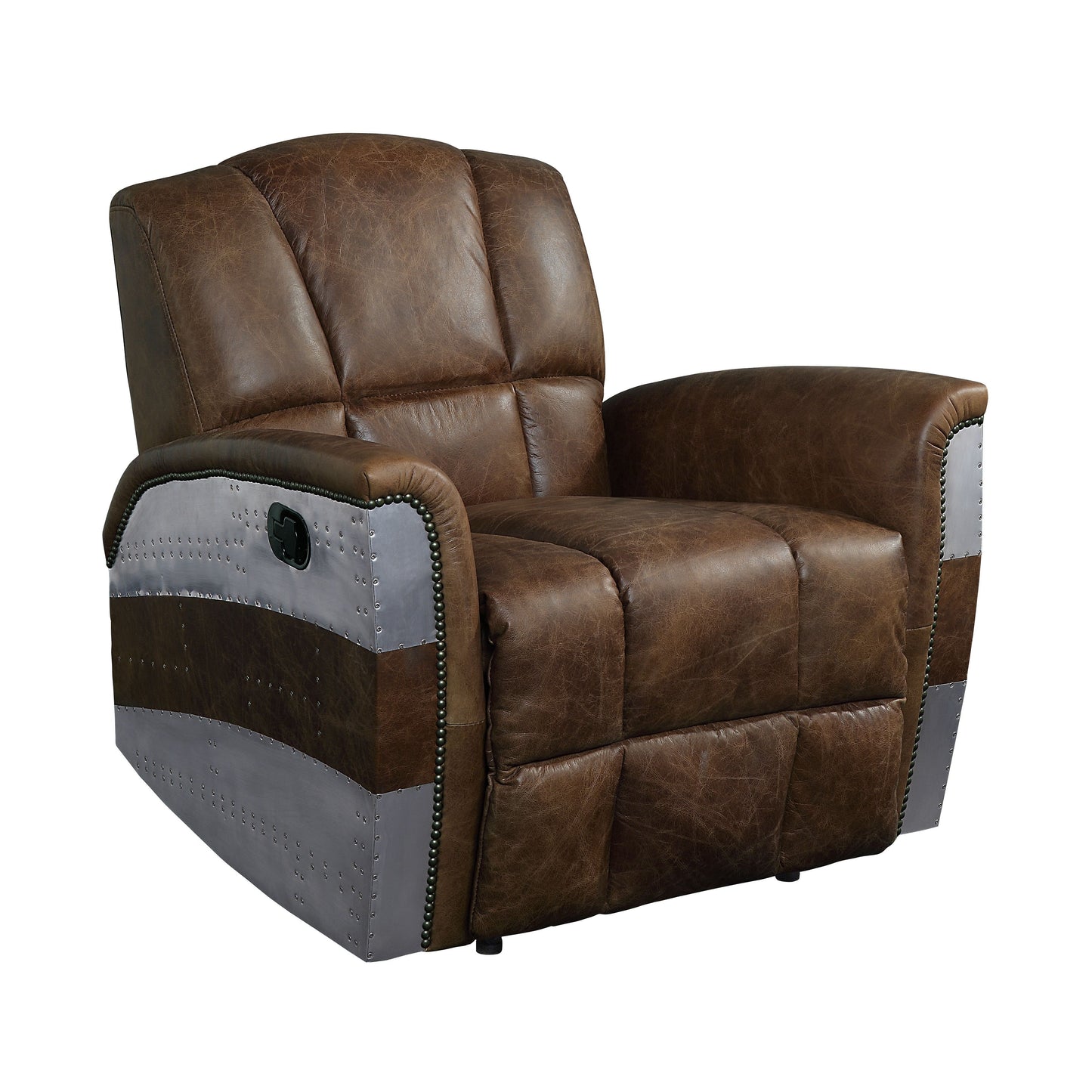 ACME Brancaster Recliner Retro Brown Top Grain Leather & Aluminum