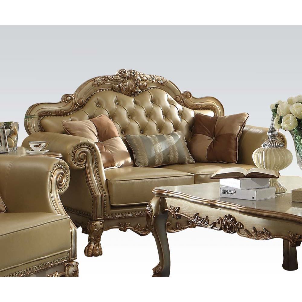 ACME Dresden Loveseat Bone PU & Gold Patina