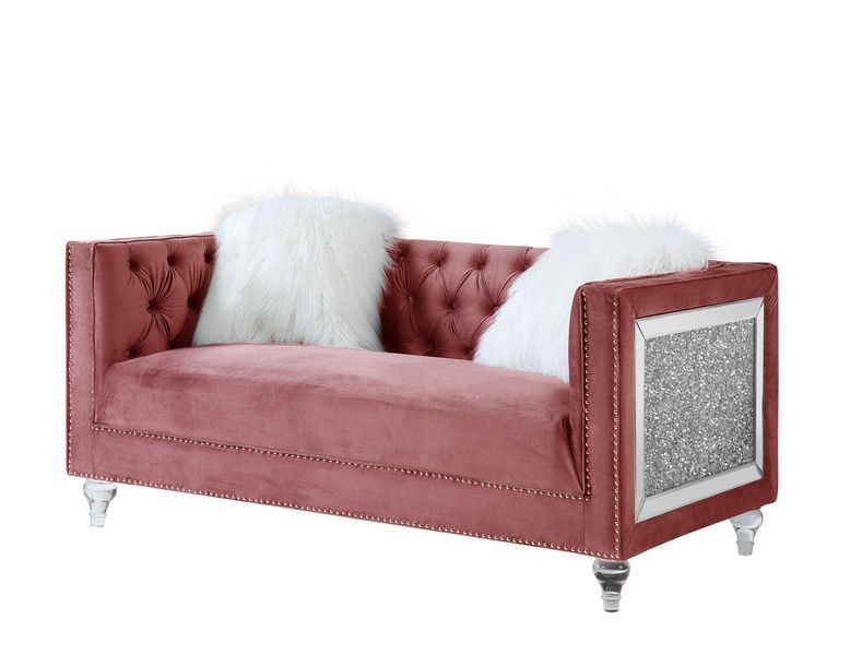 ACME HeiberoII Loveseat Pink Velvet