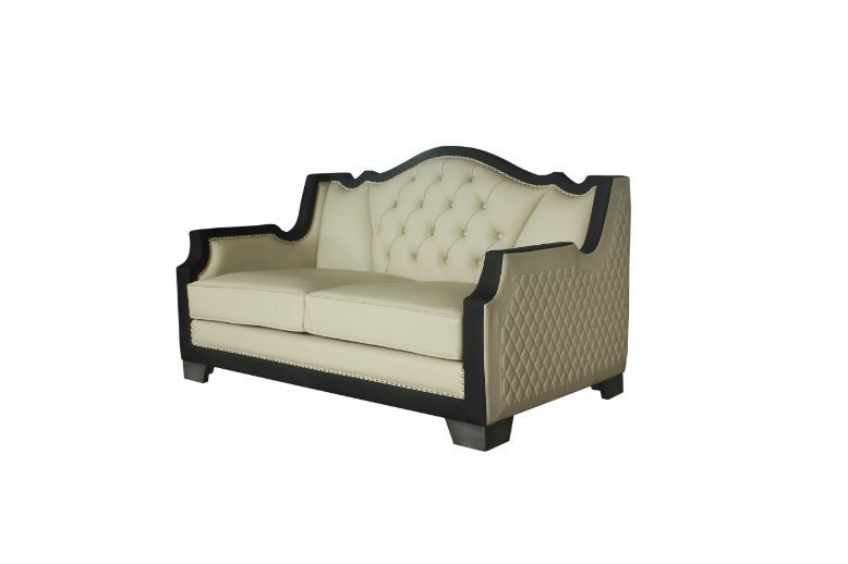 ACME House Beatrice Loveseat Beige PU, Black PU & Charcoal Finish