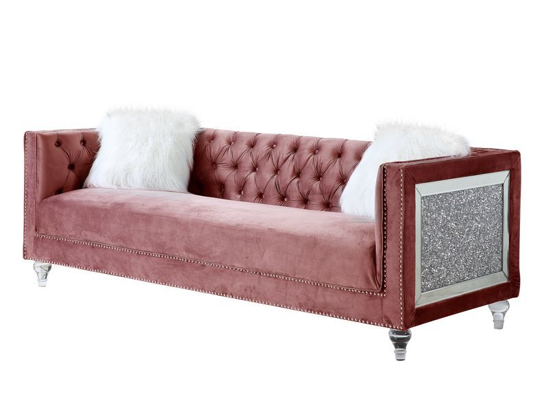 ACME HeiberoII Sofa with 2 Pillows in Pink Velvet