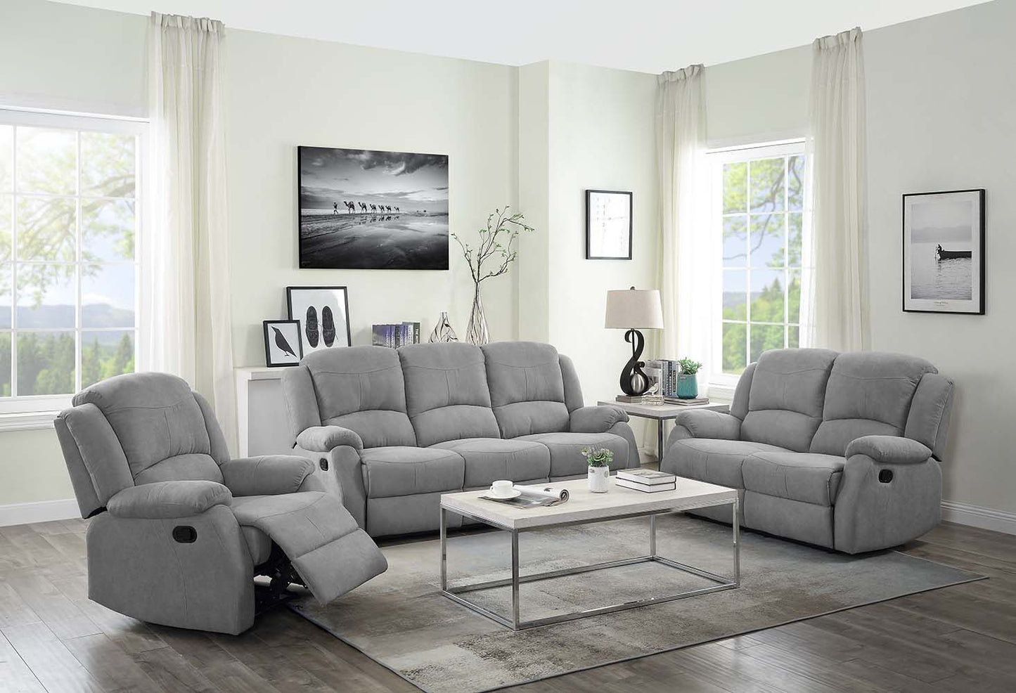 ACME Sidonia Gray Velvet Sofa with 4 Pillows