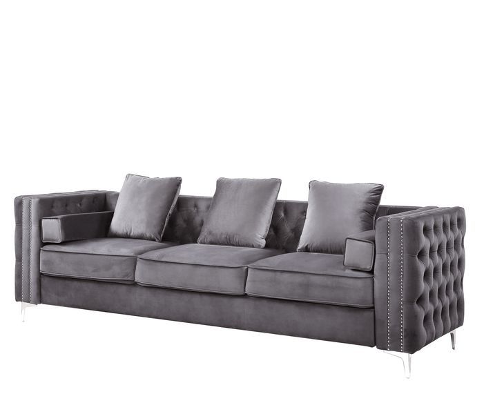 ACME Bovasis Sofa with 5 Pillows in Gray Velvet