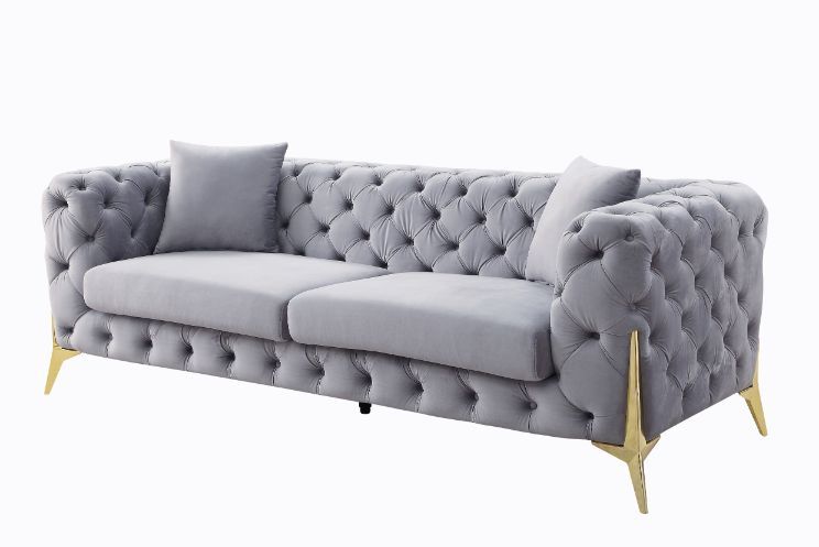 ACME Furniture Jelanea Sofa with 2 Pillows in Gray Velvet