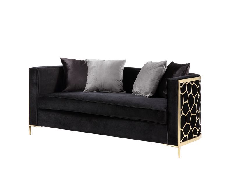 ACME Fergal Loveseat Black Velvet & Gold Finish