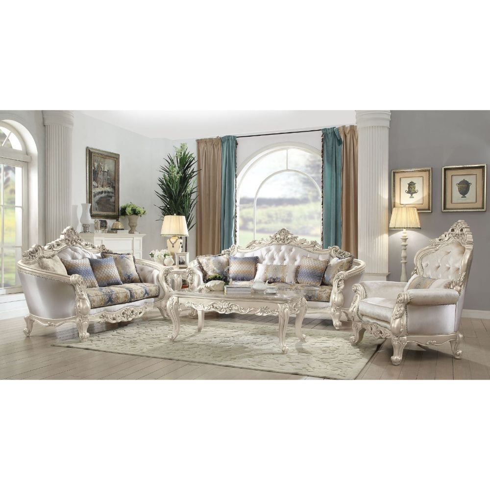 ACME Gorsedd Loveseat Fabric & Antique White