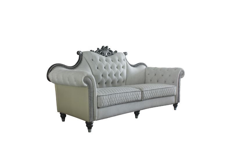 ACME House Delphine Sofa Two Tone Ivory Fabric, Beige PU & Charcoal Finish