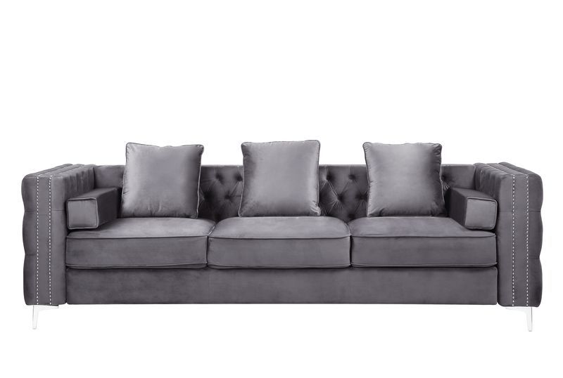 ACME Bovasis Sofa with 5 Pillows in Gray Velvet