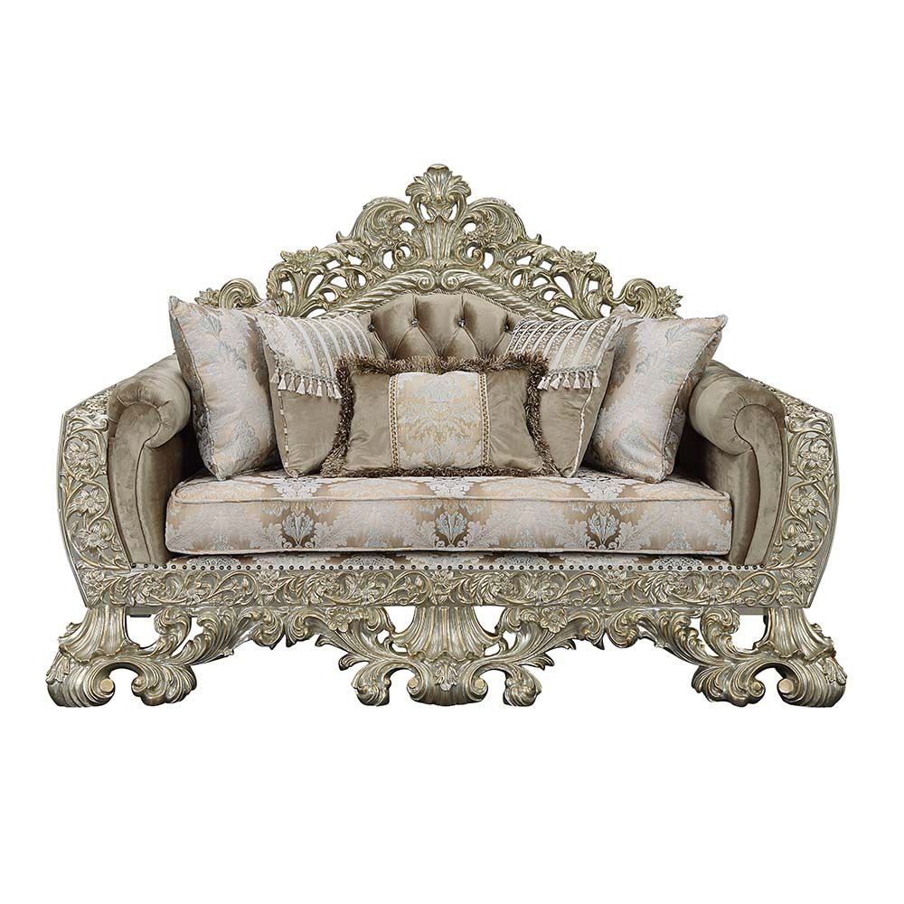 ACME Sorina Loveseat Velvet, Fabric & Antique Gold Finish