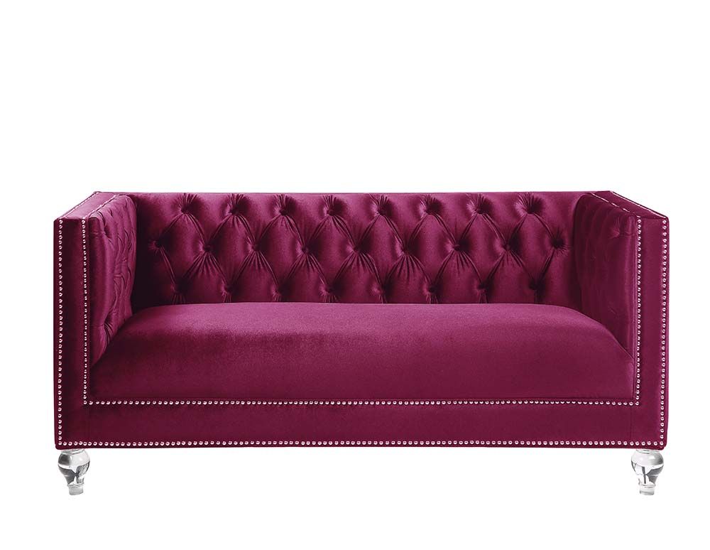 ACME Heibero Loveseat Burgundy Velvet