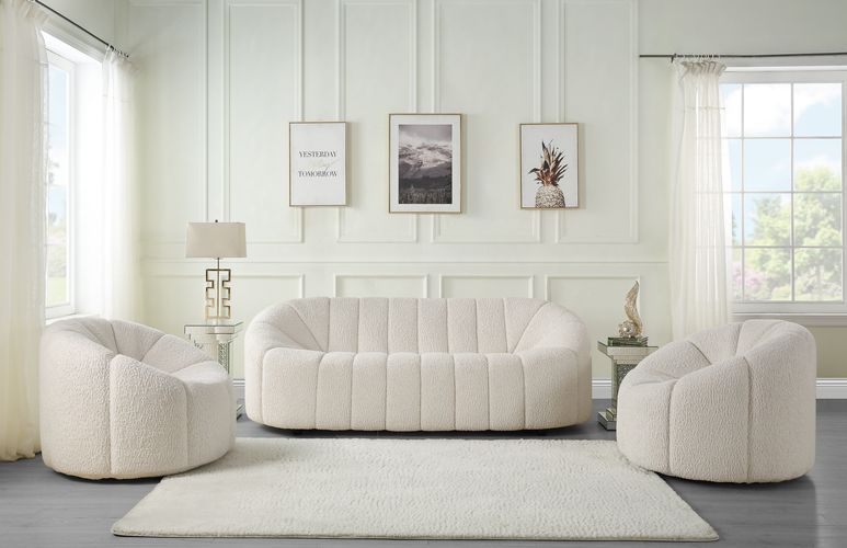 ACME Osmash Sofa Channel Tufted White Teddy Sherpa