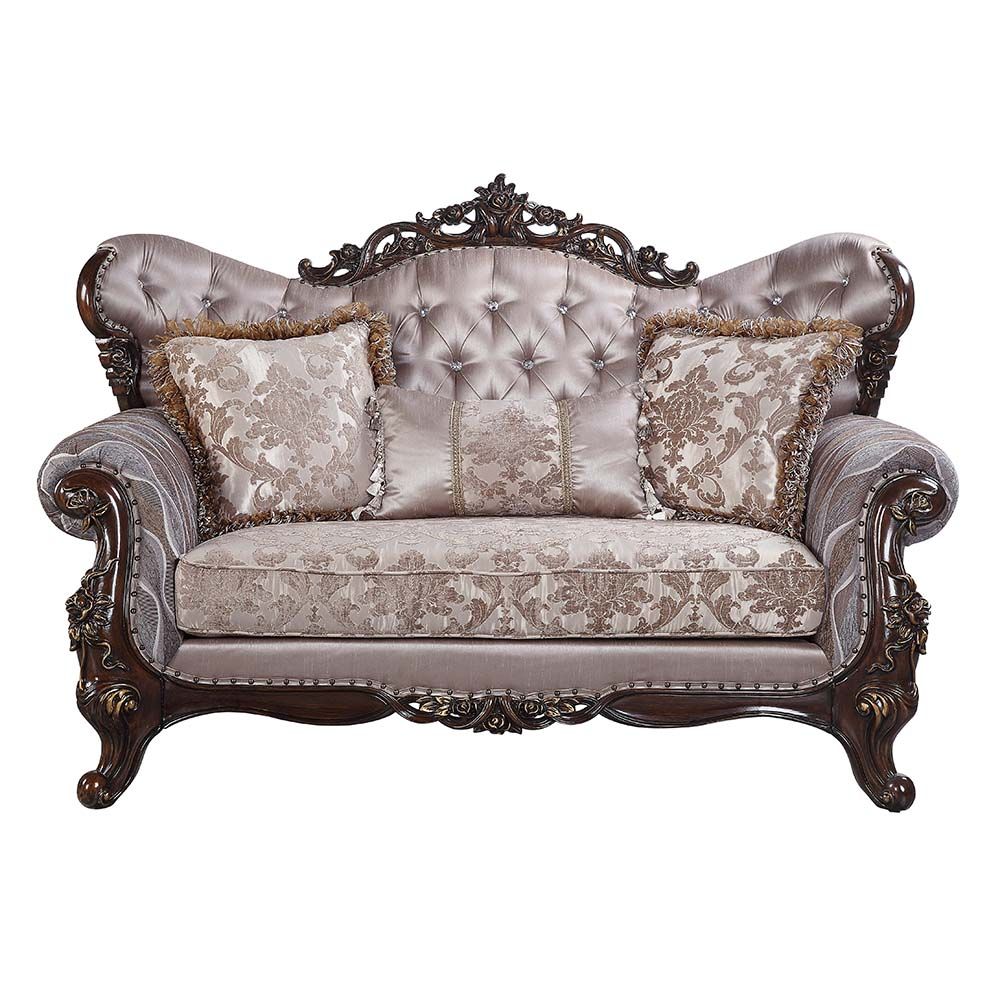 ACME Benbek Loveseat Fabric & Antique Oak Finish