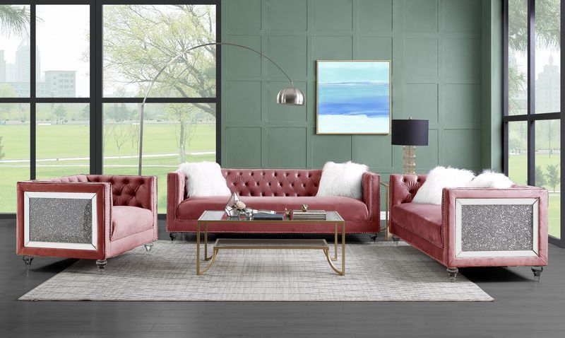 ACME HeiberoII Sofa with 2 Pillows in Pink Velvet