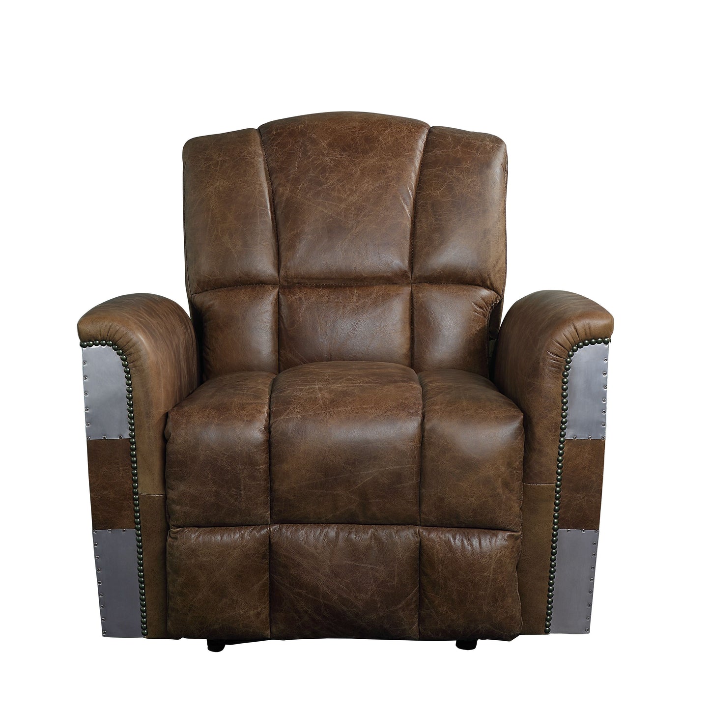 ACME Brancaster Recliner Retro Brown Top Grain Leather & Aluminum