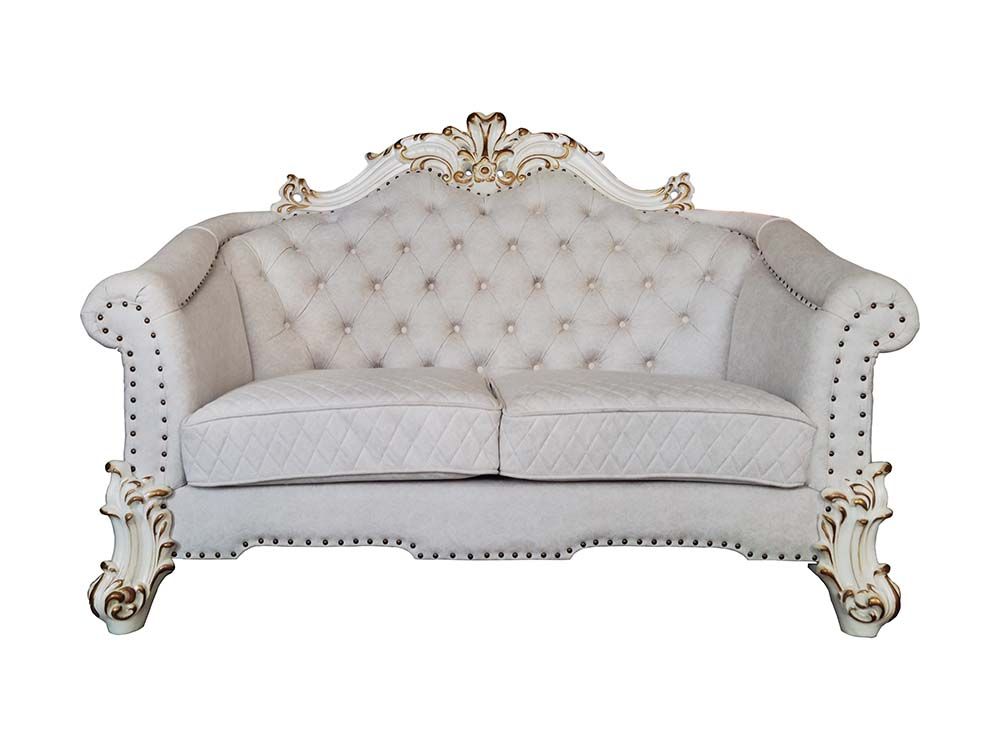 ACME Vendom II Loveseat Two Tone Ivory Fabric & Antique Pearl Finish