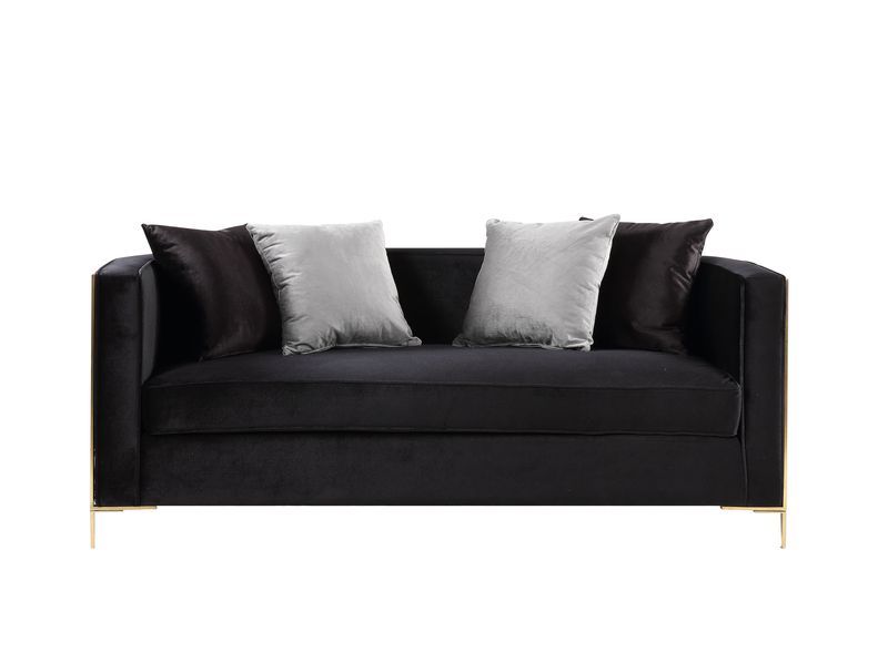 ACME Fergal Loveseat Black Velvet & Gold Finish