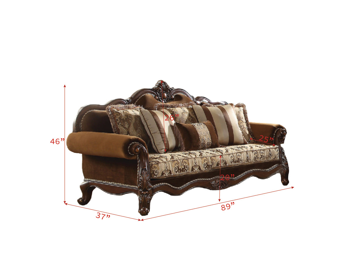 Acme Furniture Jardena Cherry Oak Sofa with 6 Pillows