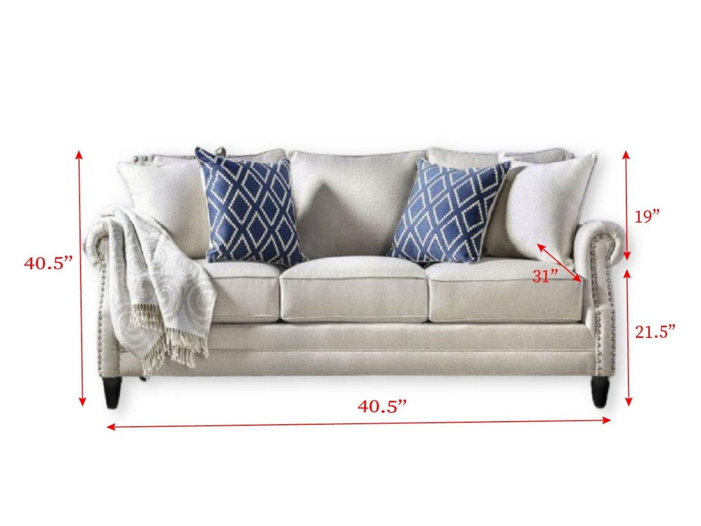 Furniture of America GIOVANNI SOFA Wooden Legs & High-Density Foam Cushions Pillows Included