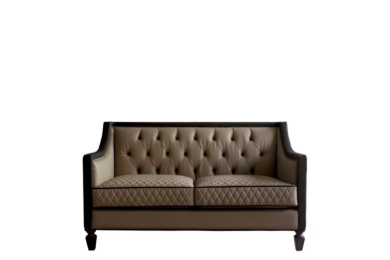 ACME House Beatrice Loveseat Tan PU, Black PU & Charcoal Finish