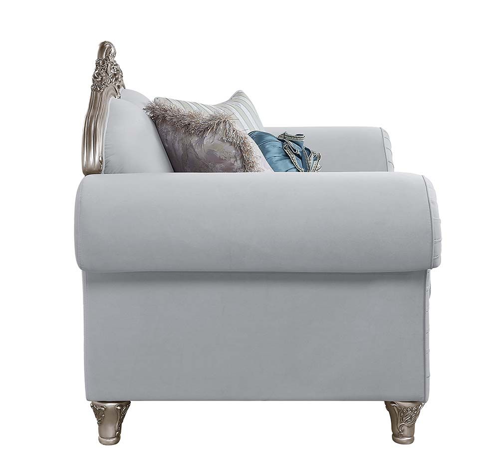 ACME Pelumi Loveseat Light Gray Linen & Platinum Finish