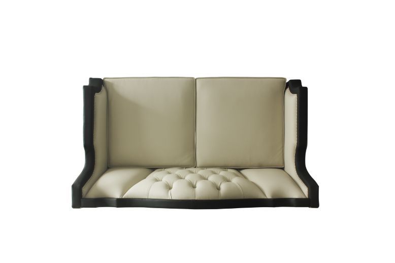 ACME House Beatrice Loveseat Beige PU, Black PU & Charcoal Finish