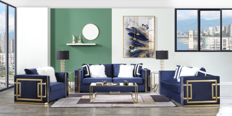 ACME Virrux Loveseat Blue Velvet & Gold Finish