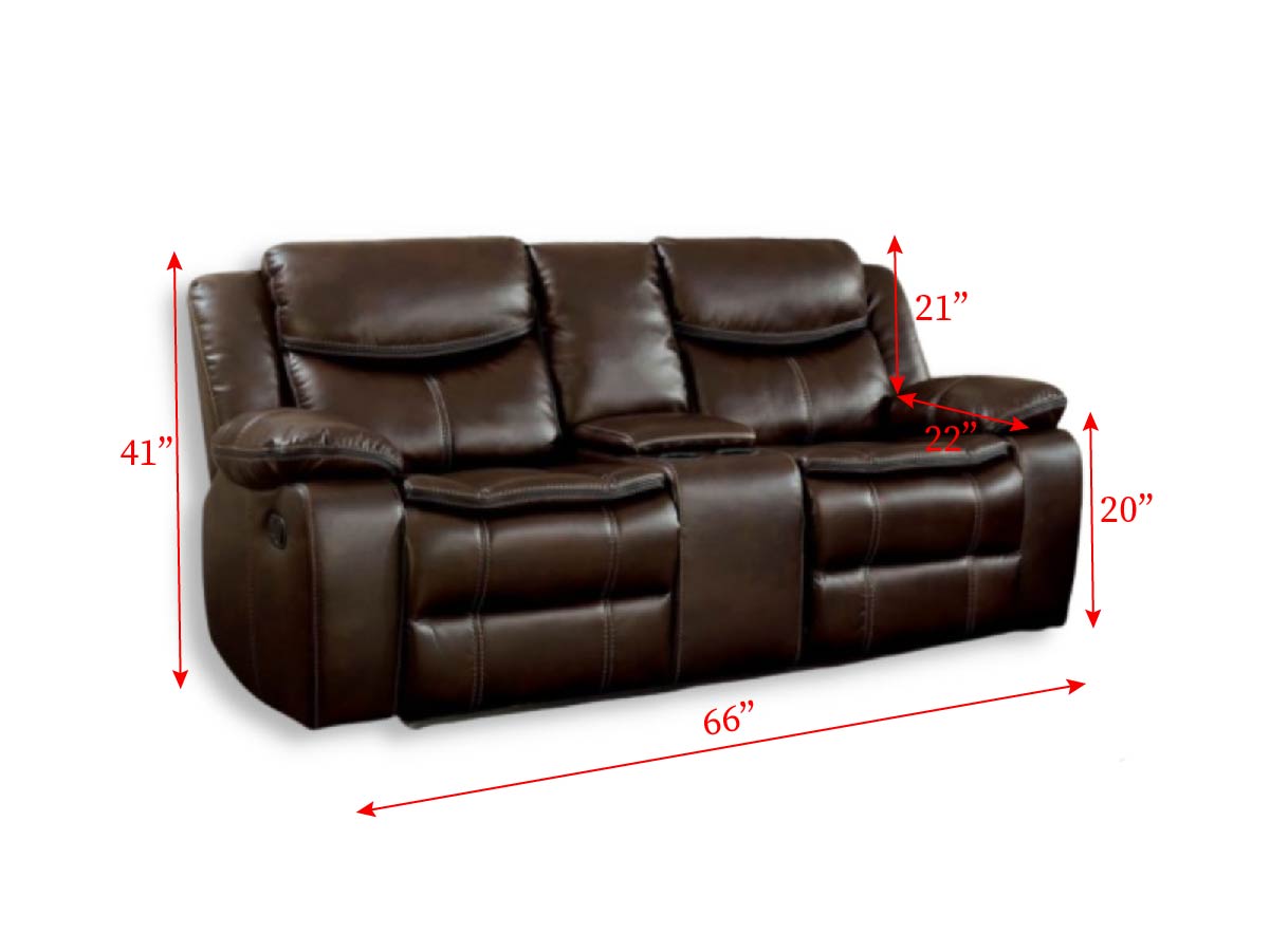 Furniture of America POLLUX LOVE SEAT Console w, Cupholders & Recliners Plush Cushions