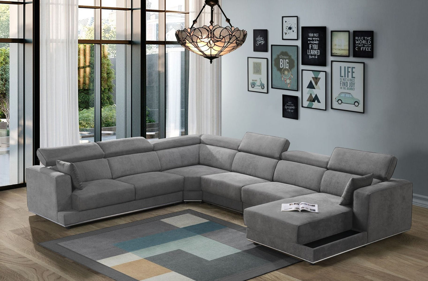 ACME Alwin Sectional Sofa in Dark Gray Fabric Upholstery