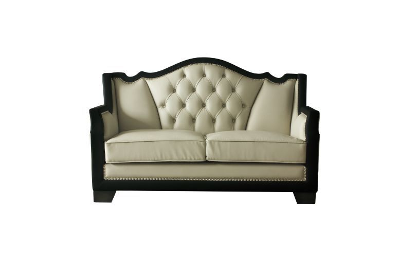 ACME House Beatrice Loveseat Beige PU, Black PU & Charcoal Finish