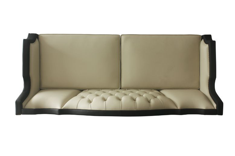 ACME House Beatrice Sofa Beige PU, Black PU & Charcoal Finish