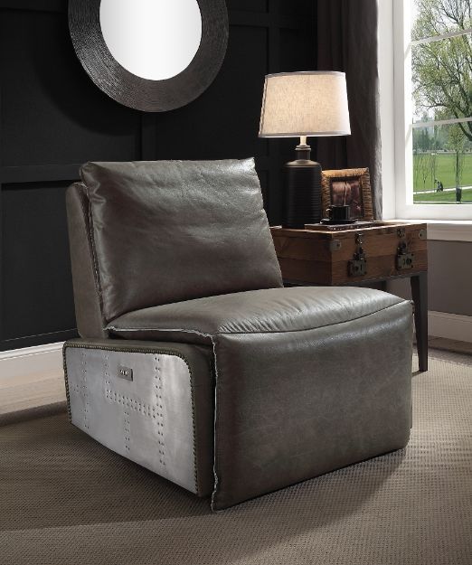 ACME Metier Recliner Gray Top Grain Leather & Aluminum