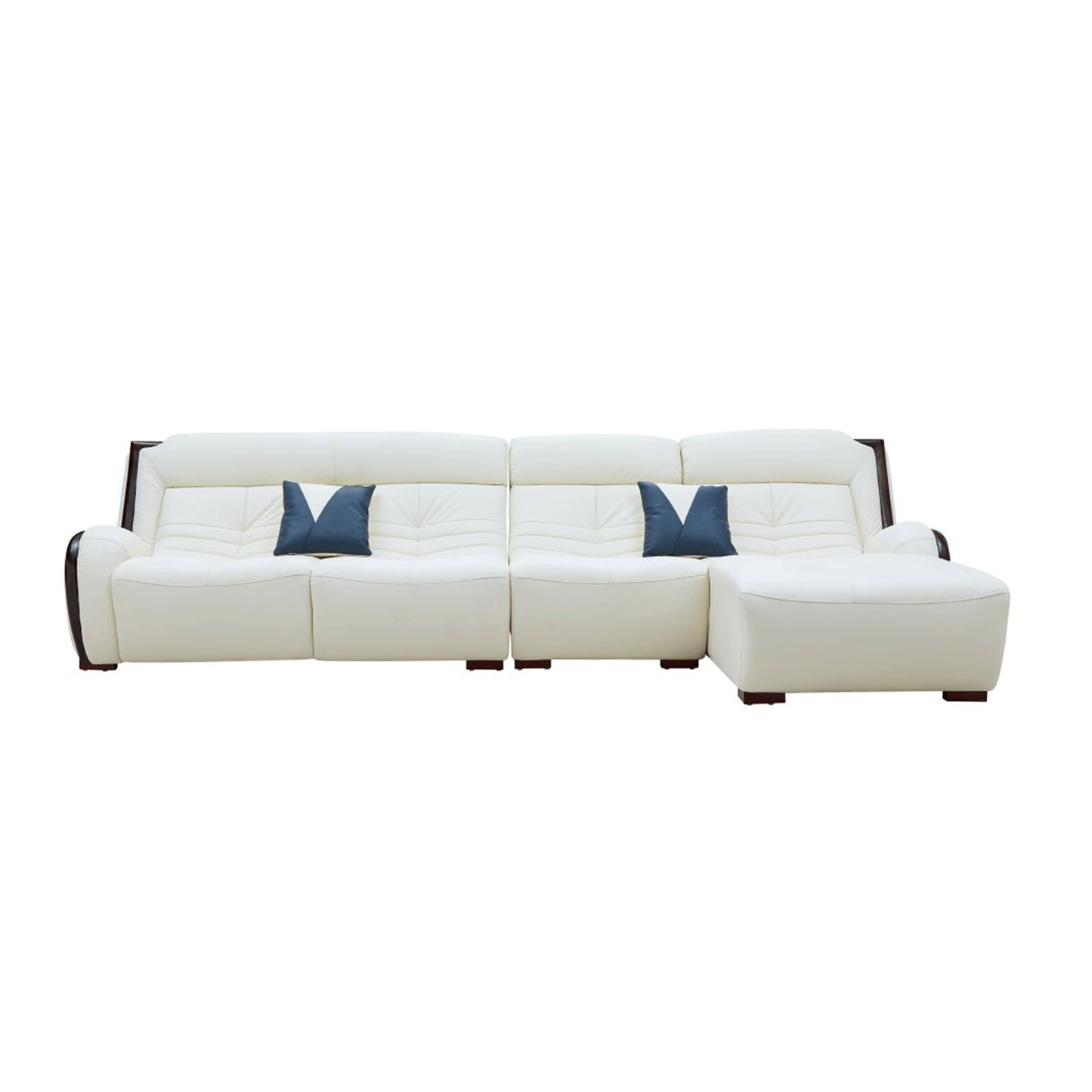 ESF 6028 Top Grain Leather L-Shaped Sectional Sofa w/Right Chaise, White